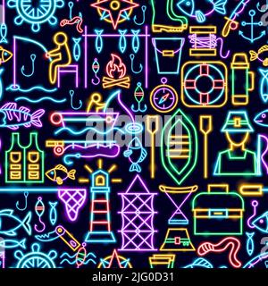 Fishing Seamless Pattern Stock Vector