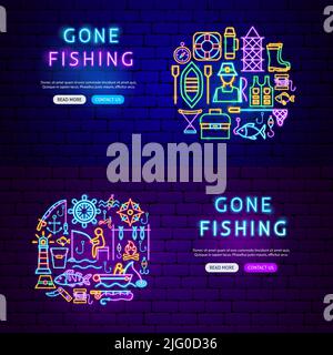 Fishing Neon Banners Stock Vector