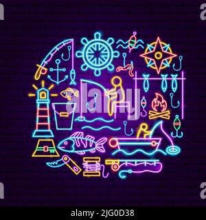 Fishing Hobby Neon Concept Stock Vector