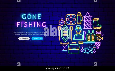 Gone Fishing Neon Banner Design Stock Vector