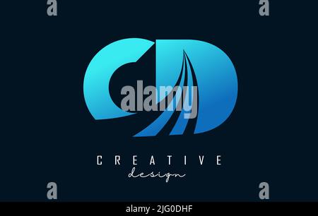 Creative blue letter CD c d logo with leading lines and road concept design. Letters with geometric design. Vector Illustration with letter and creati Stock Vector