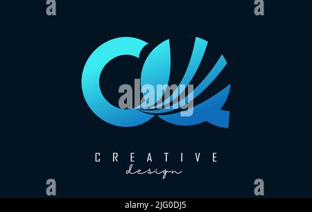 Creative blue letter Cq c q logo with leading lines and road concept design. Letters with geometric design. Vector Illustration with letter and creati Stock Vector