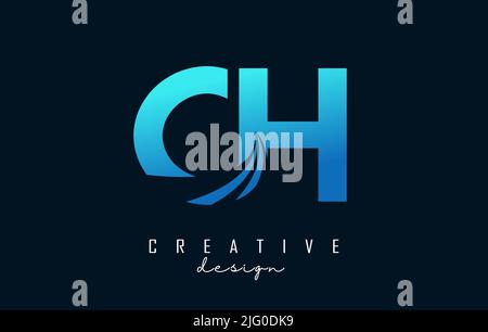 Creative blue letter CH c h logo with leading lines and road concept design. Letters with geometric design. Vector Illustration with letter and creati Stock Vector