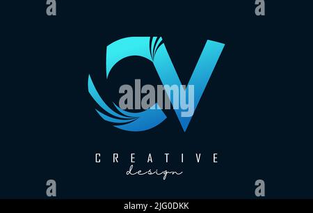 Creative blue letter CV c v logo with leading lines and road concept design. Letters with geometric design. Vector Illustration with letter and creati Stock Vector