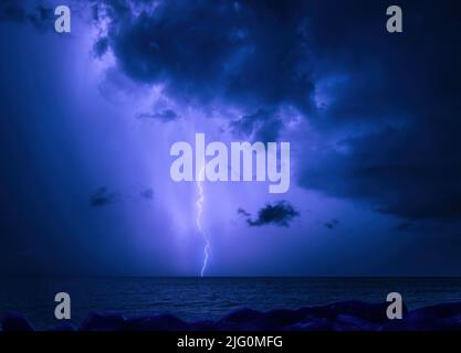 Night Lightning storm over the Gulf of Mexico in Venice Florida USA Stock Photo