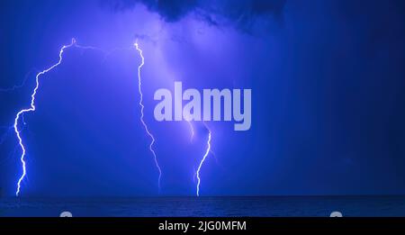 Night Lightning storm over the Gulf of Mexico in Venice Florida USA Stock Photo