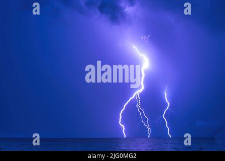Night Lightning storm over the Gulf of Mexico in Venice Florida USA Stock Photo