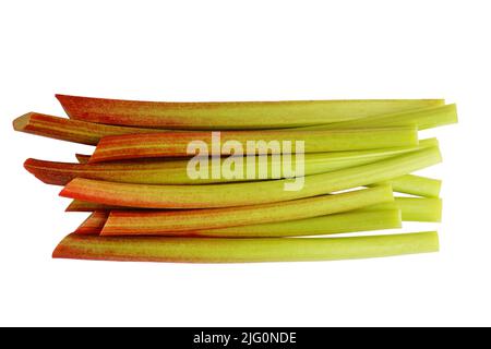 Fresh raw red and green rhubarb stalks isolated on white background Stock Photo