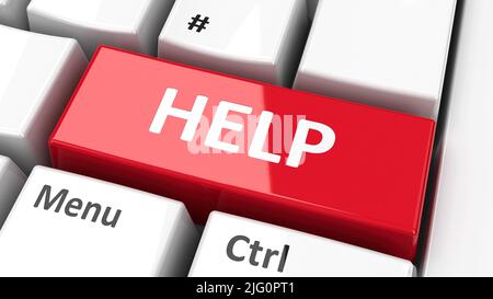 Help key on the computer keyboard, three-dimensional rendering, 3D illustration Stock Photo