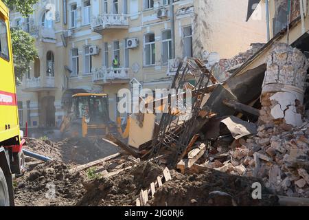 KHARKIV, UKRAINE - JULY 6, 2022 - An administrative building ruined by a Russian missile attack is pictured in central Kharkiv, northeastern Ukraine. Stock Photo