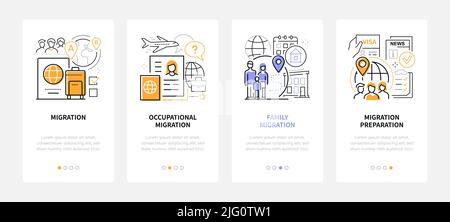 Preparing for migration - line design style banners set Stock Vector