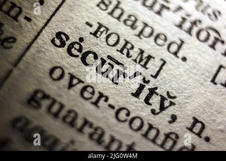Definition of word security on dictionary page, close-up Stock Photo