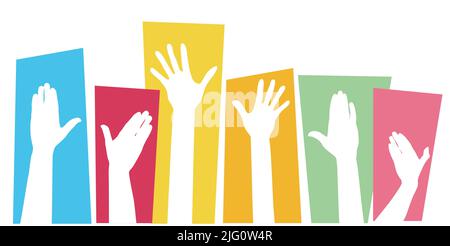 Human hands up, colorful illustration Stock Vector