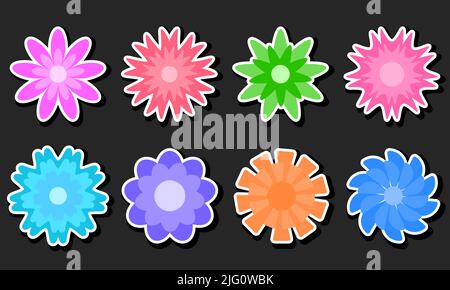 Flowers isolated on black background. Set of colorful floral icons. Sticker flowers. Vector Illustration Stock Vector