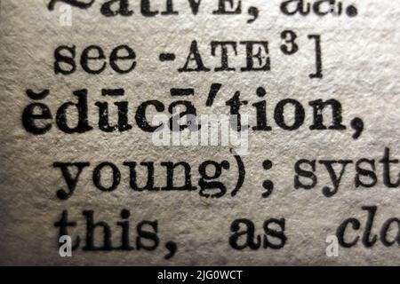 Definition of word education on dictionary page, close-up Stock Photo