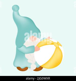 Clipart Gnome in Cartoon Style. Cute Clip Art Gnome with a Gouncy Ball. Vector Illustration of a Character for Stickers, Baby Shower Invitation Stock Vector
