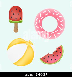 Clipart Summer Elements in Cartoon Style. Cute Clip Art Summer Elements. Vector Illustration of a Elements for Stickers, Baby Shower Invitation Stock Vector