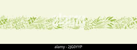 Green nature seamless pattern, herbal background, fresh hand drawn vector design Stock Vector