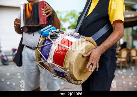Street musicians in the Dominican Republic. Santo Domingo Columbus Park, Colonial Zone. Stock Photo