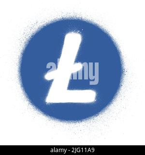 graffiti white litecoin icon sprayed in blue circle Stock Vector