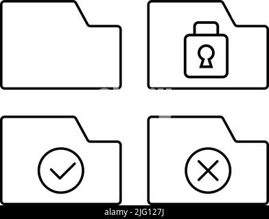 Encrypted folder, folder with check mark, folder with cross mark and simple folder icon. Editable vector. Stock Vector