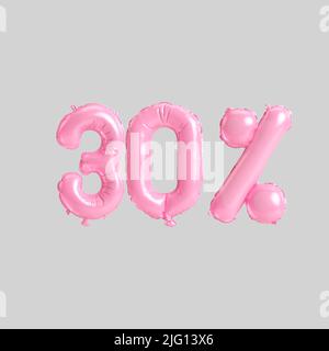 3d illustration of 30 percent pink balloons isolated on background Stock Photo