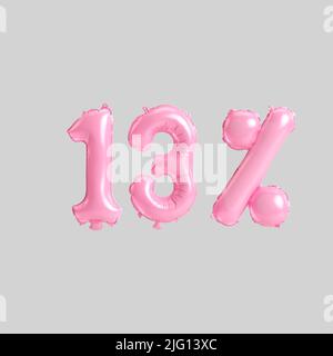 3d illustration of 13 percent pink balloons isolated on background Stock Photo