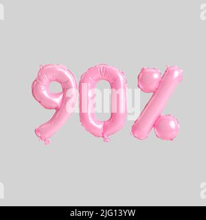 3d illustration of 90 percent pink balloons isolated on background Stock Photo