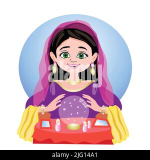 fortune teller girl cute beautiful fortuneyeller lady vector illustration Stock Vector