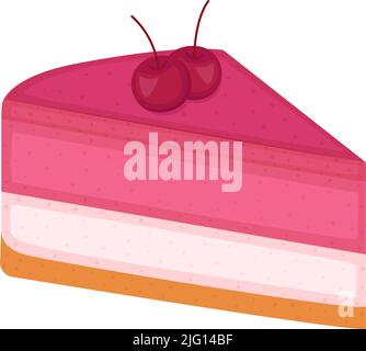 Piece of cherry cheesecake. Cherry pie isolated on white background, vector illustration Stock Vector