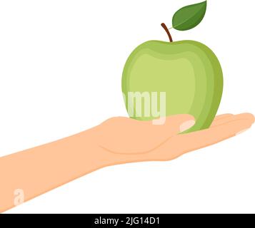 Hand holding ripe green apple. Healthy food concept, vector illustration Stock Vector