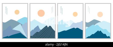 Vector illustration mountain winter landscape posters. Geometric landscape background Stock Vector