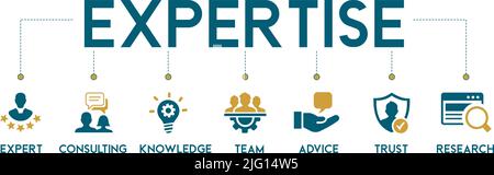 Expertise banner web icon vector illustration concept representing high-level knowledge and experience with an icon of expert, consulting, knowledge Stock Vector