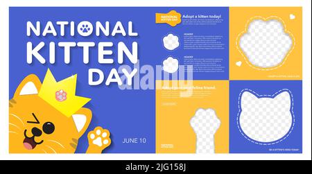 National Kitten Day Greeting Card and templates in orange and blue Stock Vector