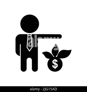 Businessman icon with interest and dollar. Suitable for entrepreneur icon, business. Solid icon style, glyph. Simple design editable Stock Vector