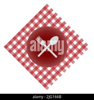 Vector dish plate on red checked cloth. Stock Vector
