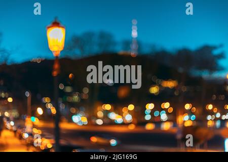 Streetview Night Boke Bokeh Blurred Background. Blurred Boke Bokeh Background Of City Night Illumination. Abstract Blurred Bokeh Architectural Urban Stock Photo