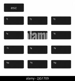 function keys from a computer keyboard, ASC and F1 to F12 on a white background Stock Photo