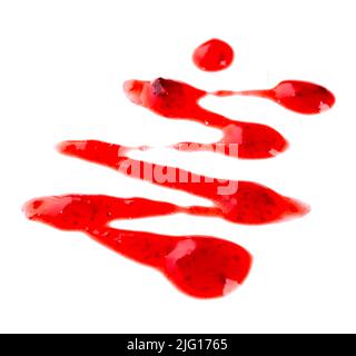 Strawberry jam drizzle isolated on white background. Splashes of berry confiture Stock Photo