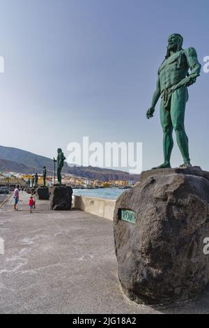 Candelalria, Tenerife, Spain, June 19, 2022. Sculptures of Guanche kings in Candelaria, Tenerife, Canary Islands. Stock Photo