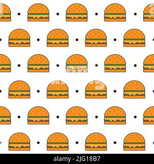 Seamless pattern with burger on white background. Fast food, street takeaway junk food. Vector illustration Stock Vector