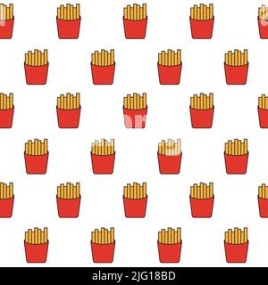 Fast food french fries seamless pattern, potato meal in paper box, container. Made in cartoon flat style. Vector illustration Stock Vector