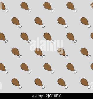 Crispy fried chicken seamless pattern, vector repeat wallpaper background - cartoon illustration doodle design Stock Vector