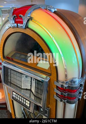 Modern jukebox in diner, 2022. Stock Photo