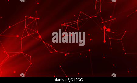 Blue and red background. Motion. A bright background on which there is an animation in which various parts with molecules and branches from them move Stock Photo
