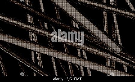 VHS screen effect with slowly moving 3D lines on a black background. Motion. Glitch effect on a dark screen Stock Photo