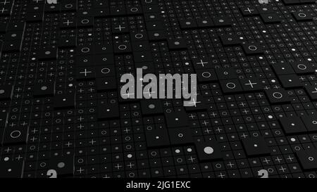 Black buttons of different sizes.Motion.Computer graphics on which various buttons and icons on them are visible. High quality 4k footage Stock Photo