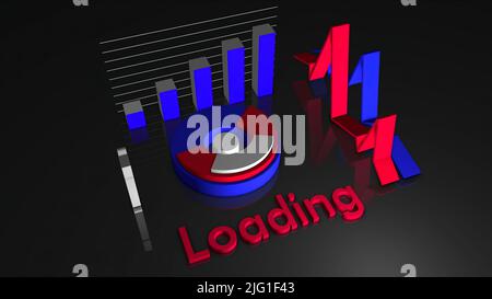 Grey background in animation.Motion. Multi-colored loading charts of different sizes that rotate. High quality 4k footage Stock Photo