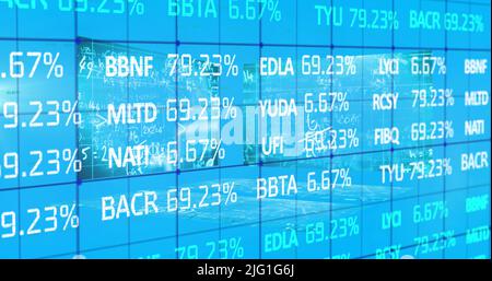 Image of data processing over digital screens Stock Photo