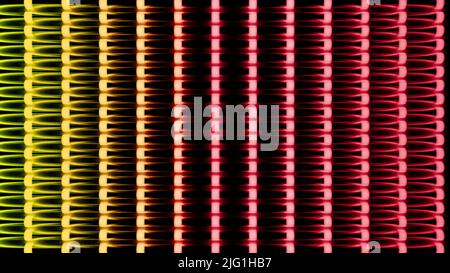 Tube like shapes with colorful gradient colors. Design. Vertical rows of shaped moving slowly on a black background Stock Photo